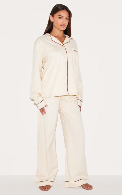 Bust-Friendly Cream Dream Piped - PJ Set